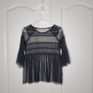 Black Mesh Ruffled Top